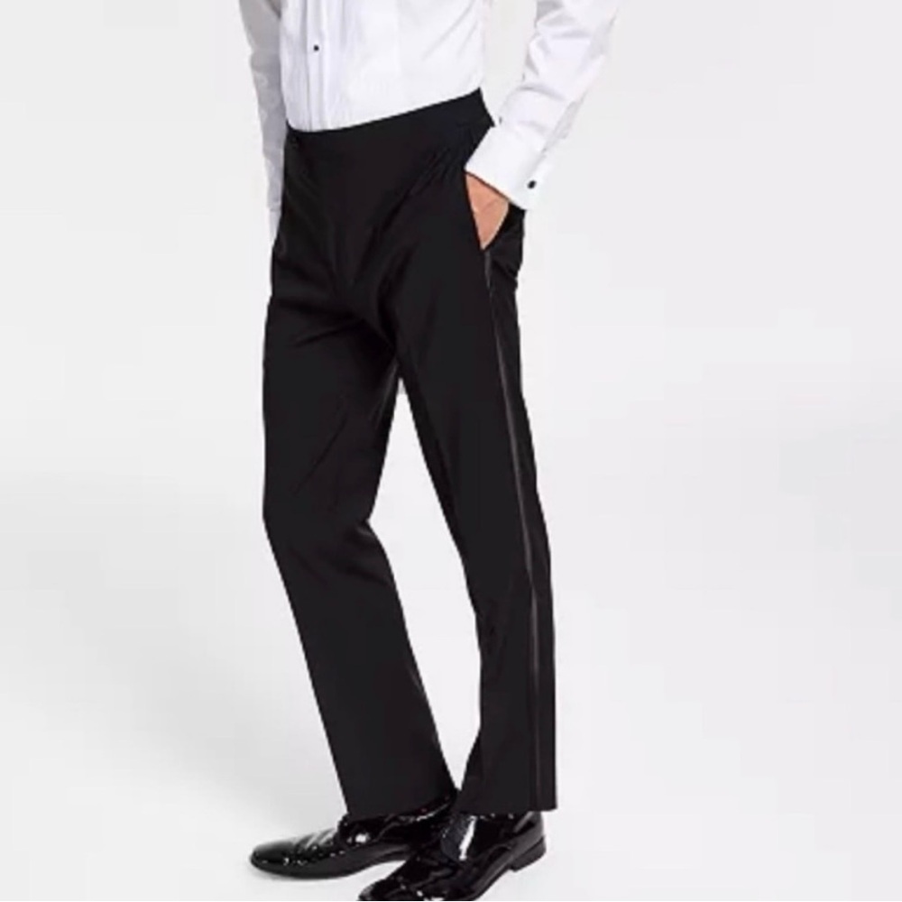 Michael Kors Men’s Modern Wool Black Tuxedo Striped Dress Suit Pants 40Wx30L